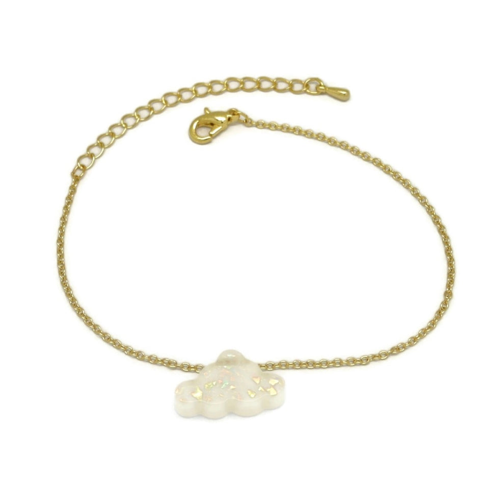 Cloud Chain Bracelet, White, Gold Plating