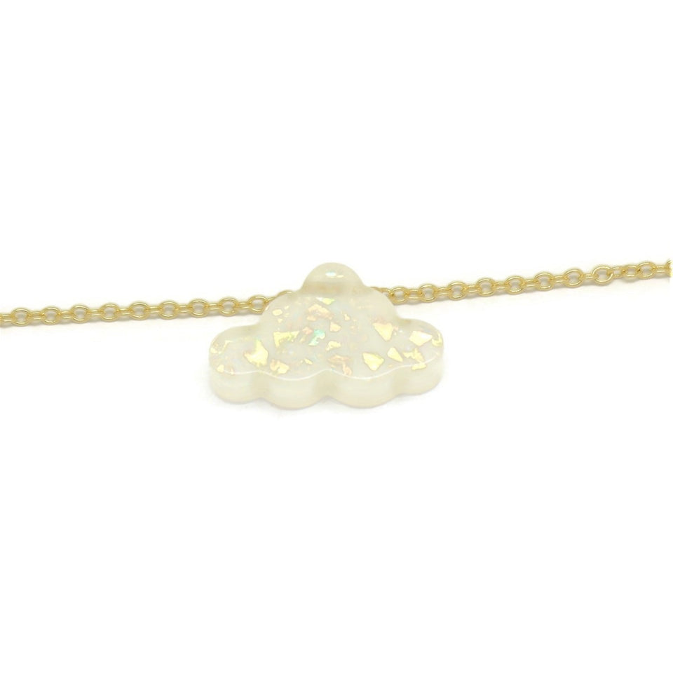 Cloud Chain Bracelet, White, Gold Plating