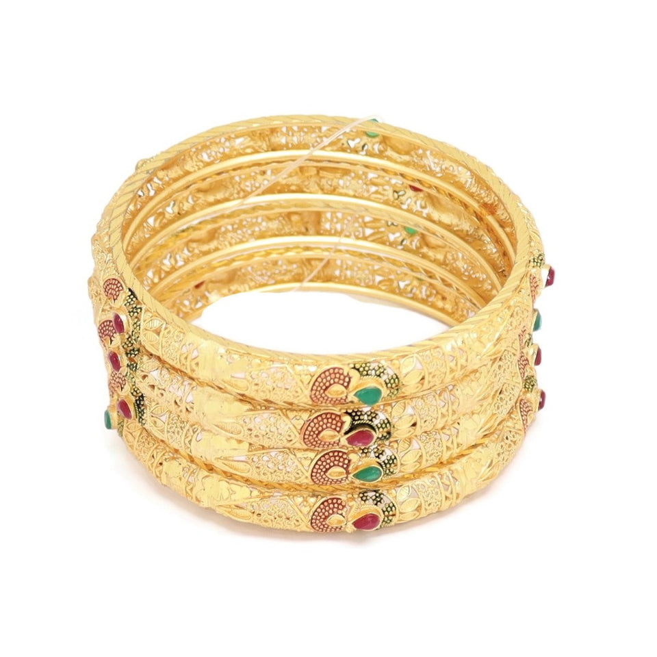 Infinity Teardrop Four-Piece Bangle Bracelet, Multi-Colored, Gold Plating