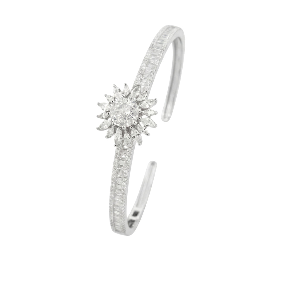 925 Sterling Silver Crystal Sunflower Bangle Bracelet