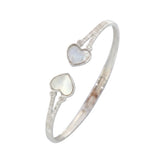 925 Sterling Silver Double Heart Mother of Pearl Bangle