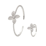 925 Sterling Silver Pavé Flower Bangle & Ring Set – Free Size