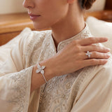 925 Sterling Silver Pavé Flower Bangle & Ring Set – Free Size