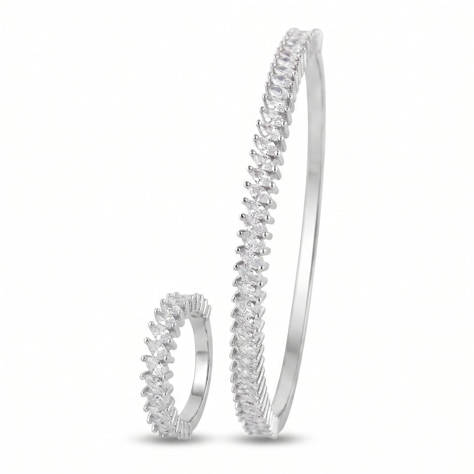 925 Sterling Silver Marquise Crystal Bangle & Ring Set