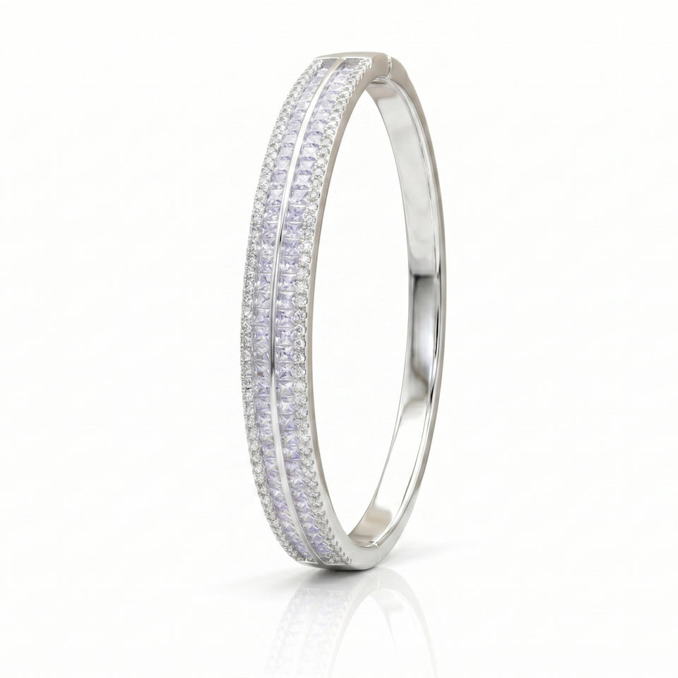 925 Sterling Silver Princess-Cut & Round Crystal Bangle