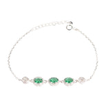 925 Sterling Silver Emerald Green Oval Halo Chain Bracelet