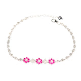 925 Sterling Silver Pink Flower Crystal Chain Bracelet