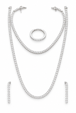 925 sterling silver necklace set with long and short necklaces, ring, and drop earrings on a white background