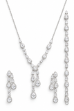 925 sterling silver teardrop jewelry set with necklace, bracelet, and drop earrings on a white background