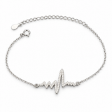 925 sterling silver heartbeat bracelet with ECG waveform centerpiece on a white background