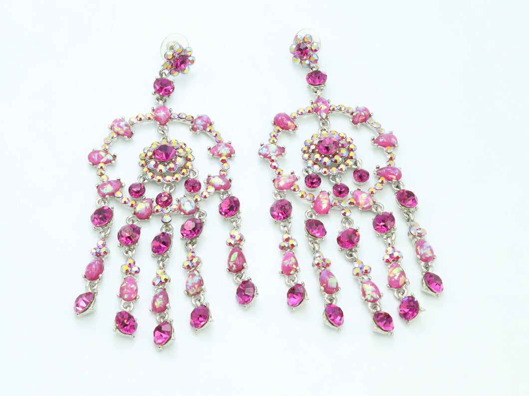 WOMENS PURPLE COLOUR ZIRCON STONE STUDDED SILVER PLATED HANGING EARRINGS