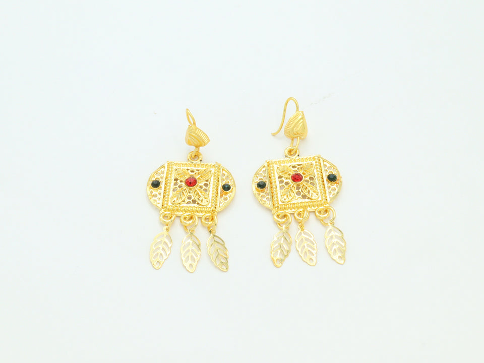 RED AND GREEN ZIRCON STONE STUDDED 18KT GOLD PLATED INDIAN BRIDAL JEWELLERY SET