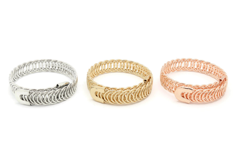 Kid's Three tone bangles with clip lock in stacked circular design