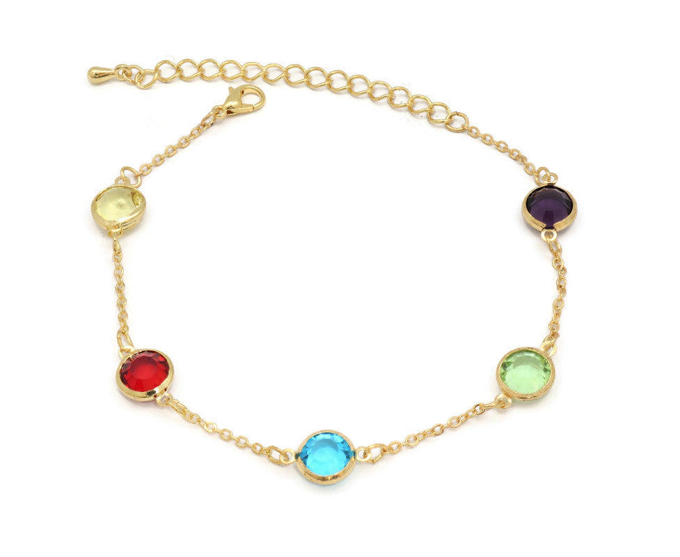 The multi colour stone studded anklet with gold plating