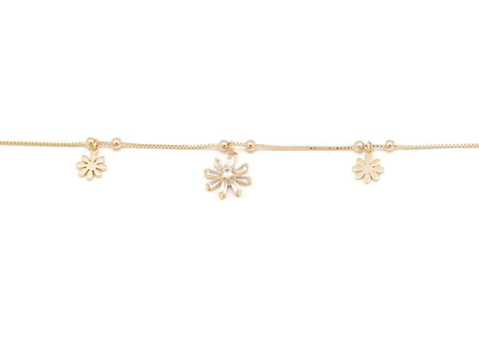 Zirconia studded blooming flower gold plated anklet