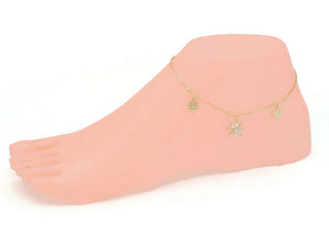 Zirconia studded blooming flower gold plated anklet