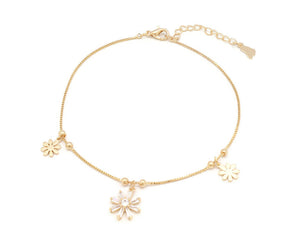 Zirconia studded blooming flower gold plated anklet