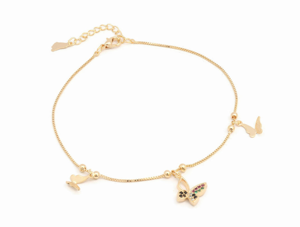 Zirconia studded Gold plated adjustable Anklet