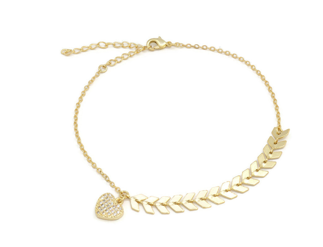 Zirconia studded heart with unique design and adjustable chain anklet