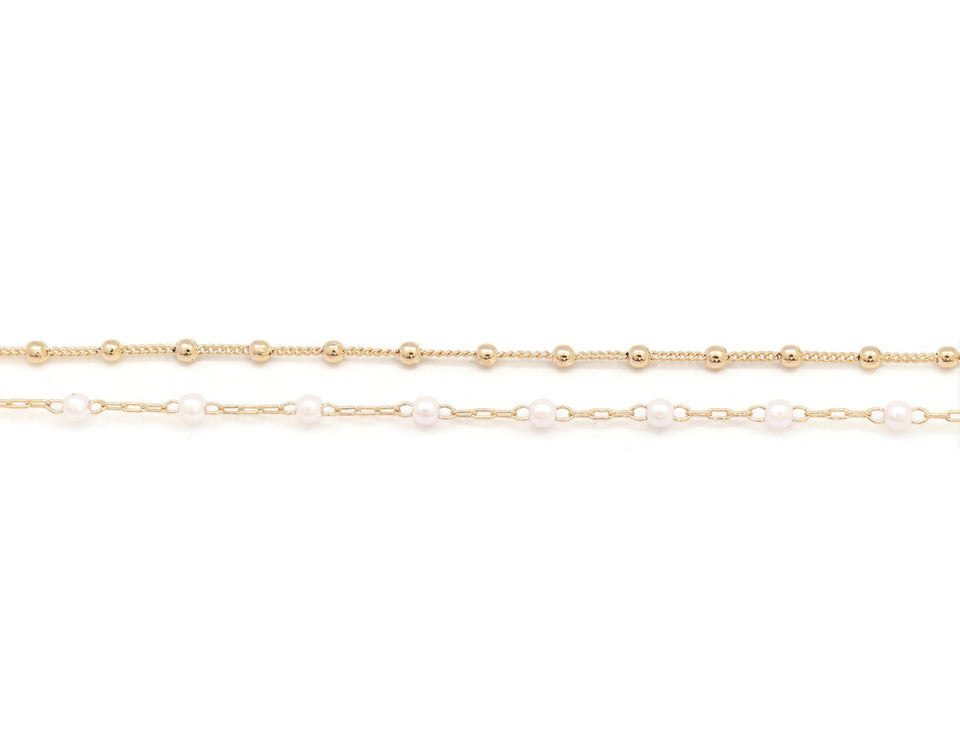 The Pearl and gold sphere double chain anklet with gold plating