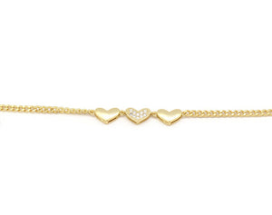 The Triple heart anklet with gold plating and adjustable chain