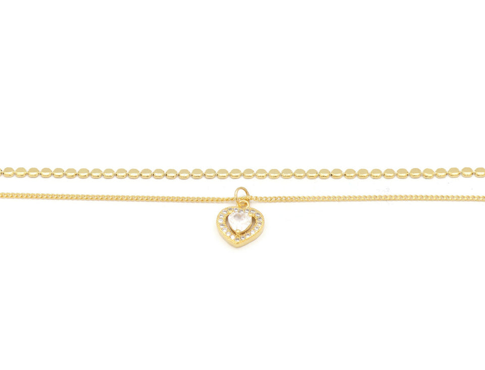 Zirconia studded heart anklet with adjustable chain