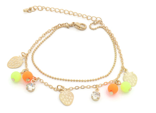 Kid's gold bracelet with colourfull beads and strawberry pendants