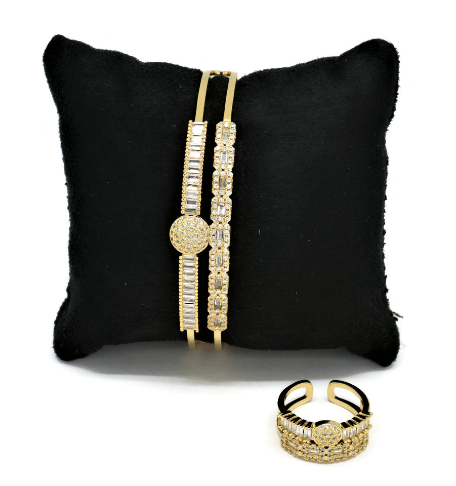 Cubic Zirconia studded cuff Bracelet and ring set