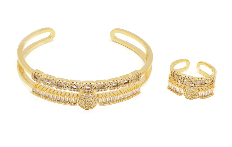 Cubic Zirconia studded cuff Bracelet and ring set