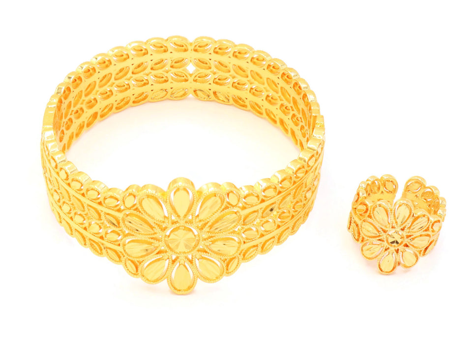 leaf flower bangle ring