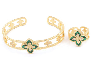 Floral ceramic cuff bangle ring.emerald
