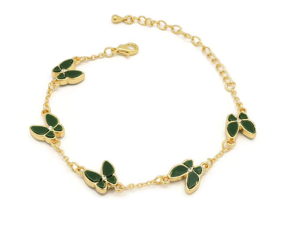 Green Butterfly Bracelet lobster clasp