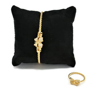 Zirconia studded rope designed cuff bangle and ring set