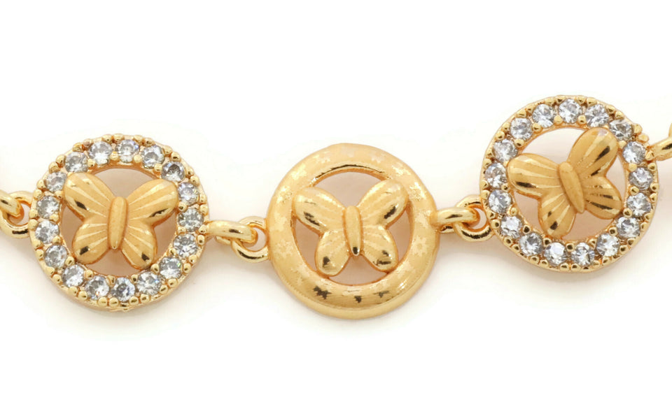 Women's slider bracelet with butterfly design studded with zirconia stones