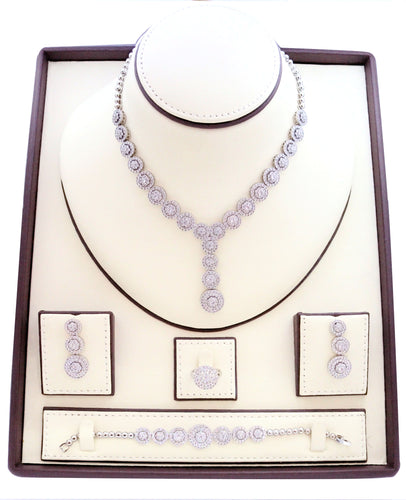 Zirconia studded spherical design rhodium plated Jewelry set