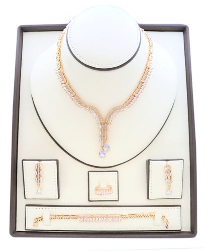 Heart designed Zirconia studded gold platted Jewelry set