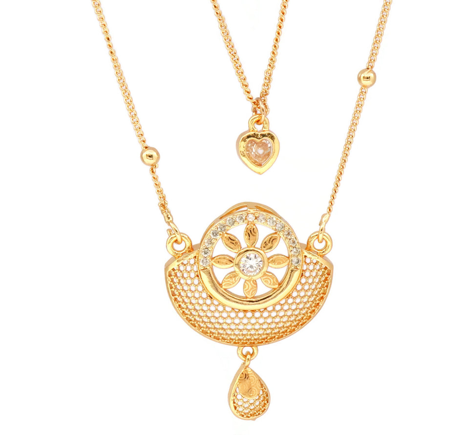 Women's Floral design double chain pendant necklace