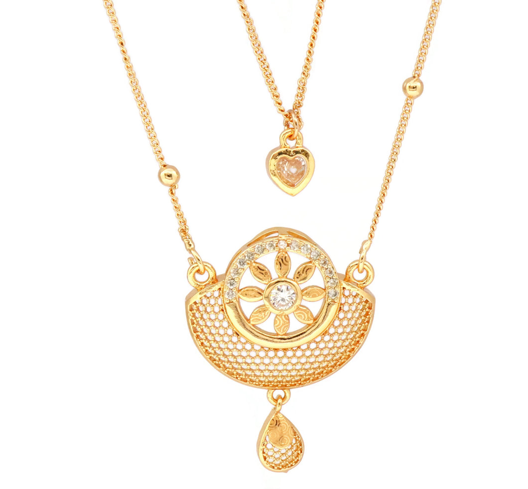 Women's Floral design double chain pendant necklace