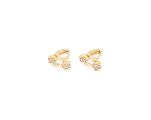 Flower Designed Cubic Stone Gold Plated Hoop Earring