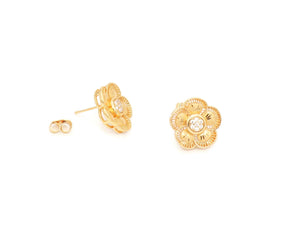 Flower Shape Cubic Stone Stud Earring