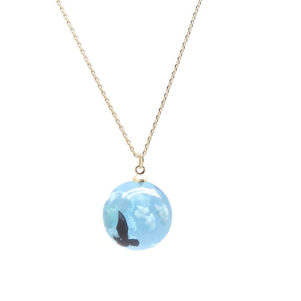 Sky Cloud Resin Ball Pendant Necklace, Blue, Gold Plating