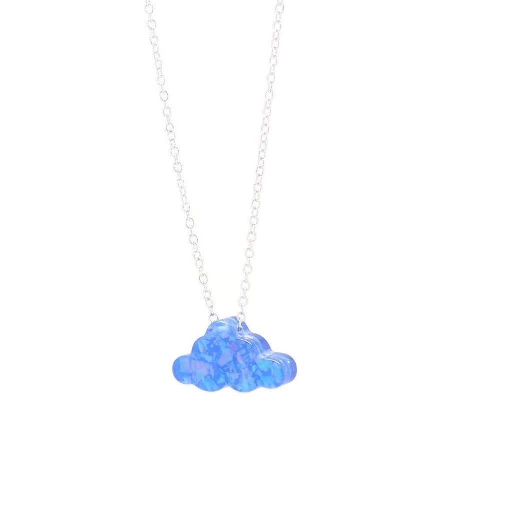 Cloud Charm Pendant Necklace, Blue, Silver Plating