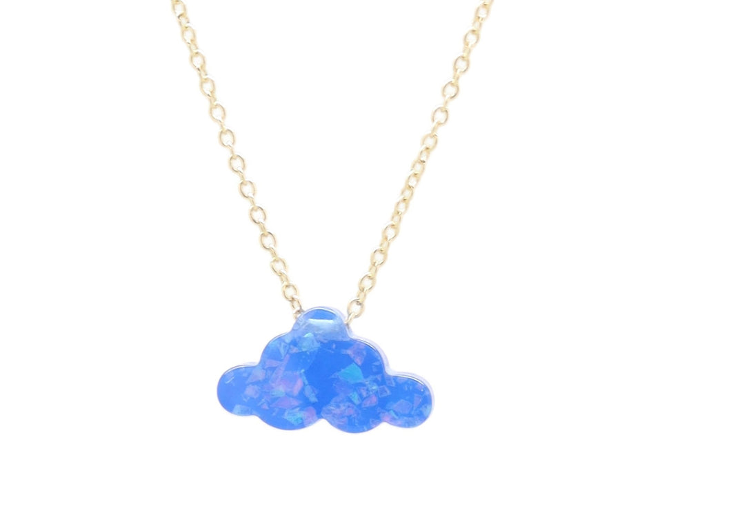 Cloud Charm Pendant Necklace, Blue, Gold Plating