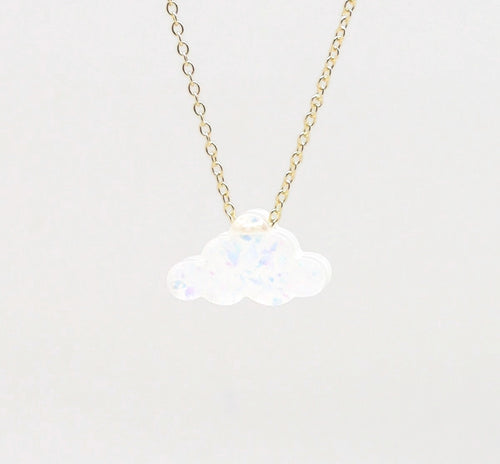 Cloud Charm Pendant Necklace, White, Gold Plating