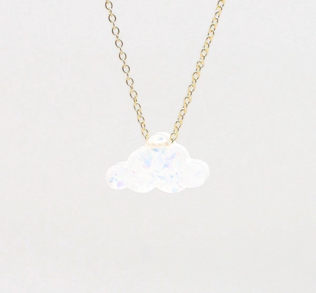 Cloud Charm Pendant Necklace, White, Gold Plating