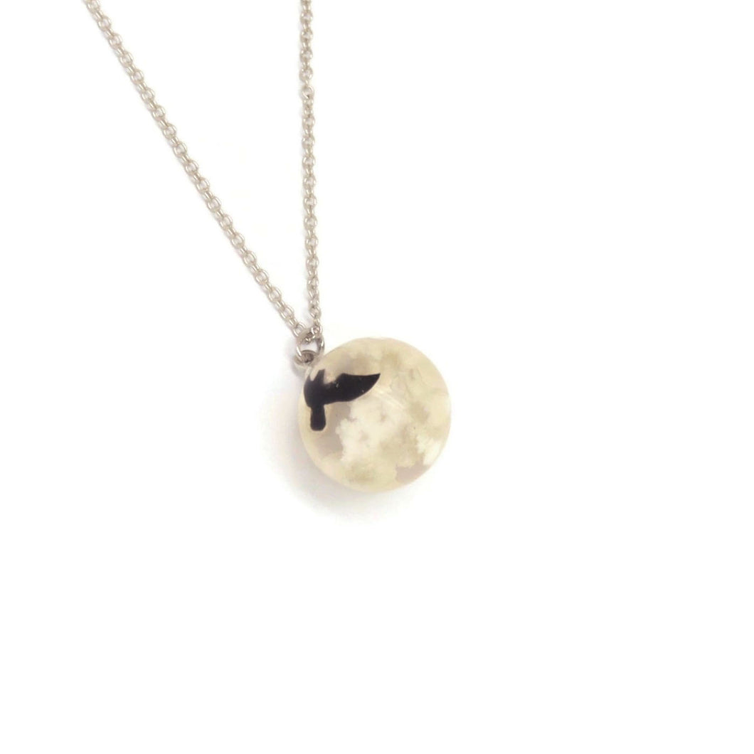 Sky Cloud Resin Ball Pendant Necklace, White, Silver Plating