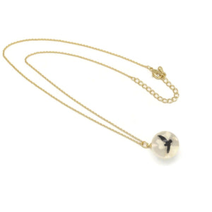 Sky Cloud Resin Ball Pendant Necklace, White, Gold Plating