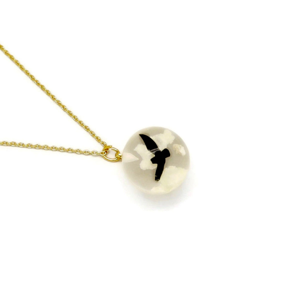 Sky Cloud Resin Ball Pendant Necklace, White, Gold Plating