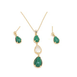Emerald Trio Teardrop Necklace & Earring Set, Green, Gold Plating