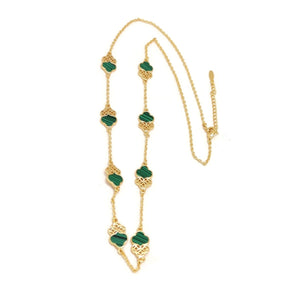 Emerald Twin Trefoil Necklace, Green, Gold Plating